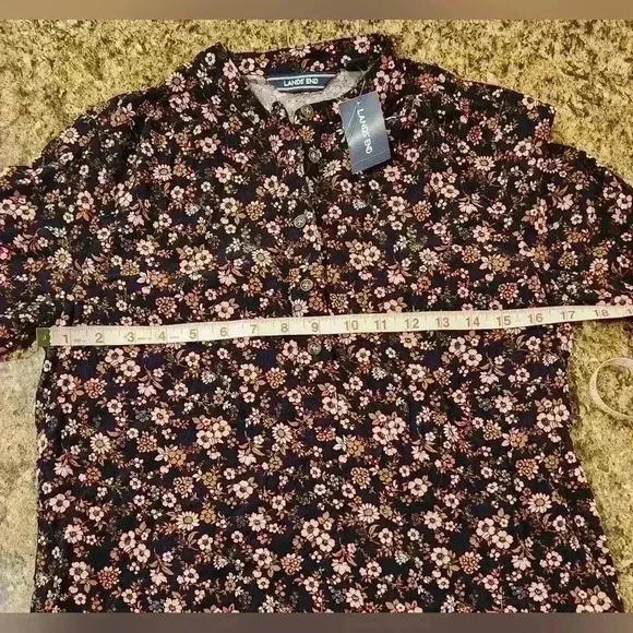 Lands End Micro Corduroy 1/4 Button Multicolor Floral Long Sleeve Blouse Top - Picture 5 of 8
